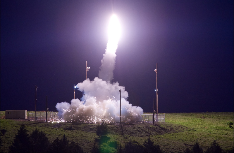 A Terminal High Altitude Area Defense (THAAD) interceptor is launched from the Pacific Spaceport Complex Alaska in Kodiak, Alaska, during Flight Test THAAD (FTT)-18 on July 11, 2017. (Handout photo by the US Missile Defense Agency/Leah Garton)